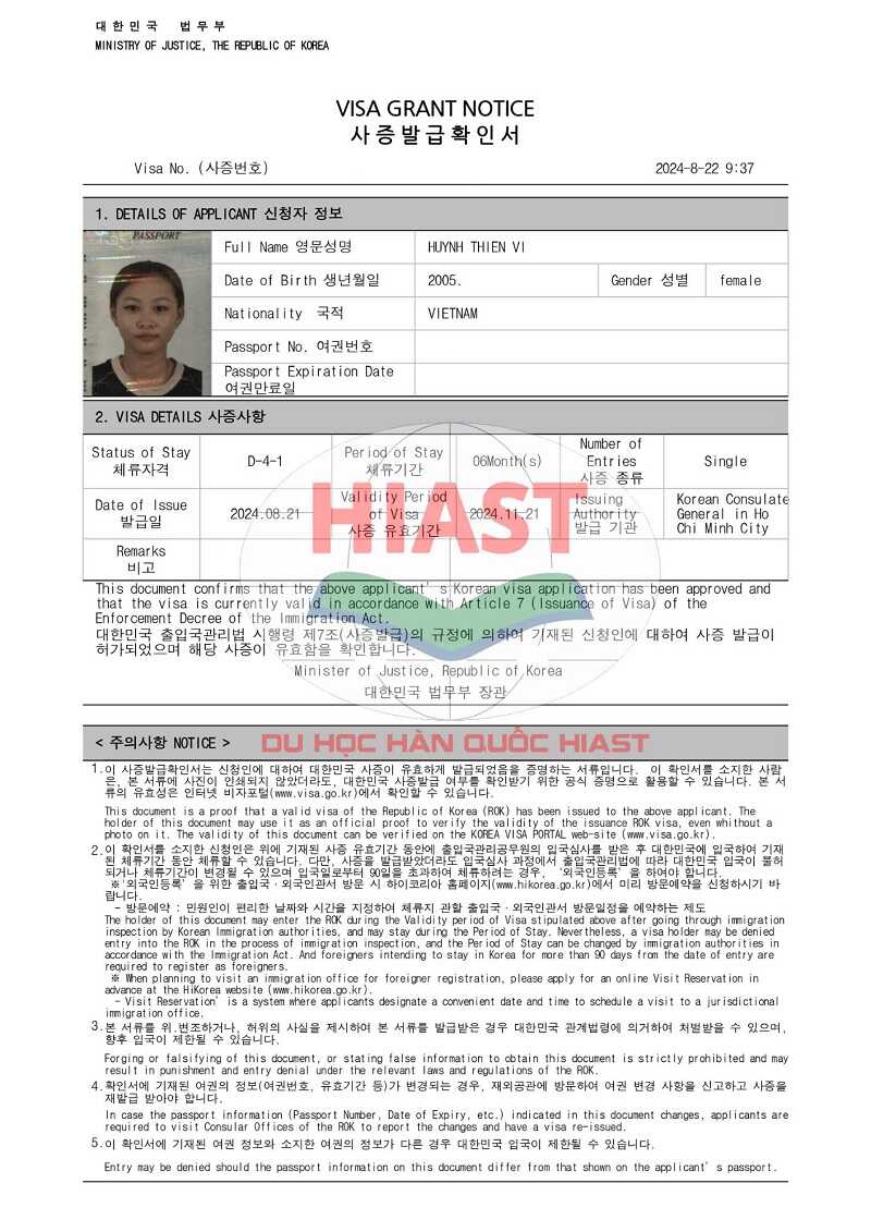 Học Viên Du Học Hiast Đậu Visa Ngày 22.08.2024