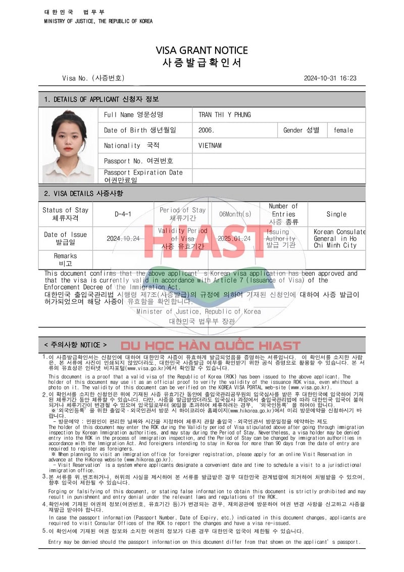 Học Viên Du Học Hiast Đậu Visa Ngày 1; 4 Và 11.11.2024