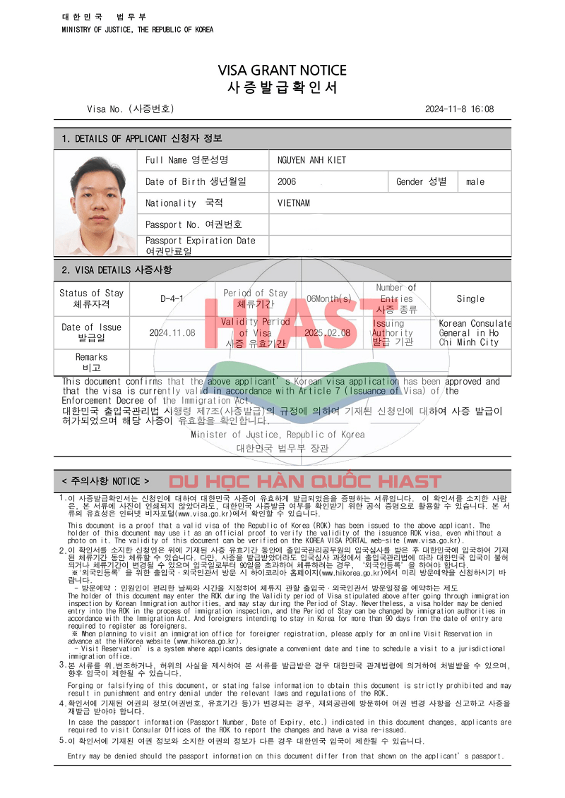 24 Học Viên Du Học Hiast Đậu Visa Ngày 08.11.2024