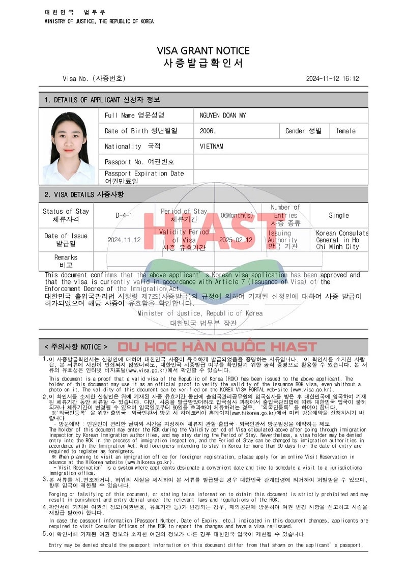 Học Viên Du Học Hiast Đậu Visa Ngày 12; 13; 15 Và 18.11.2024